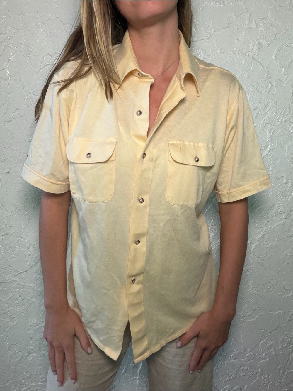 Vintage Dior Pale Yellow Short-Sleeve Button-Down Shirt